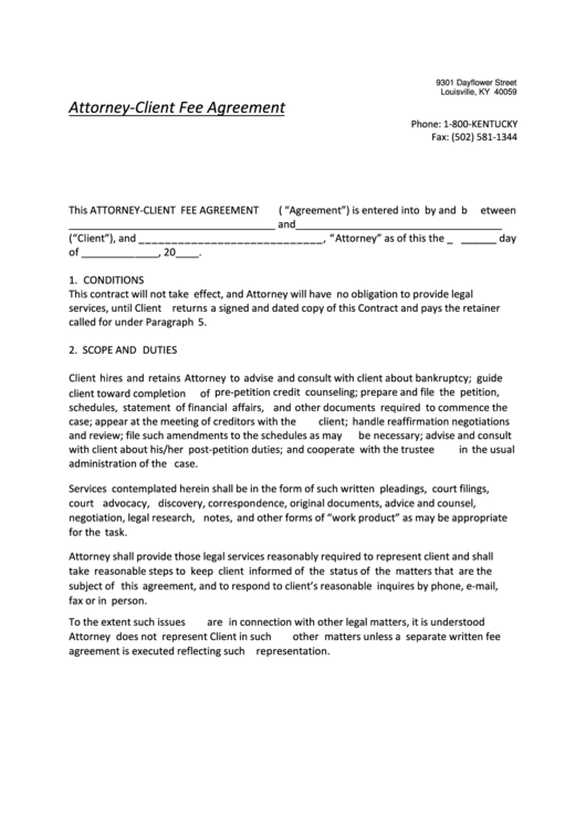 Attorney-Client Fee Agreement Template Printable pdf