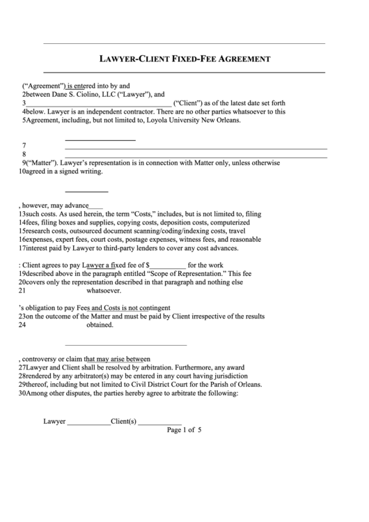 Lawyer-Client Fixed-Fee Agreement Template Printable pdf