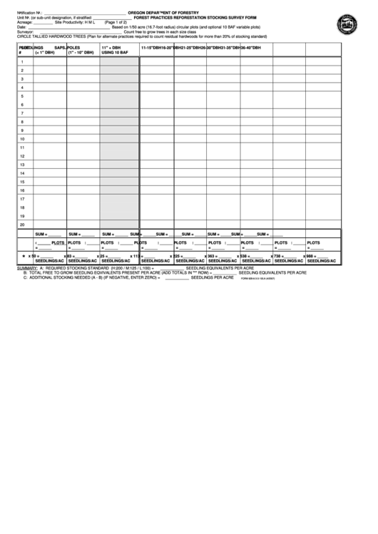 Form 629-6-3-3-100.a - Forest Practices Reforestation Stocking Survey Form Printable pdf