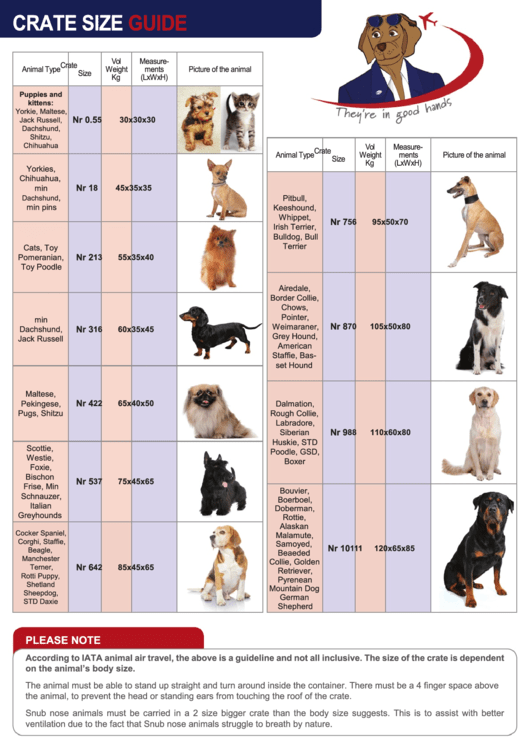 Dog/cat Crate Size Chart Printable pdf