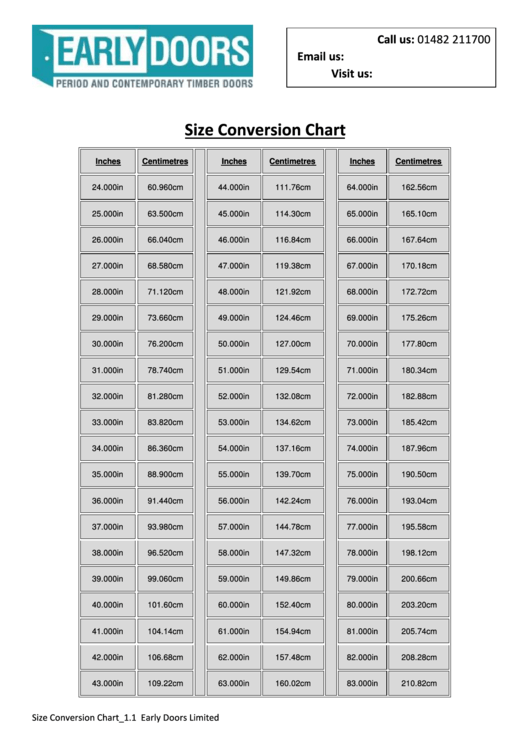 Size Conversion Chart Printable pdf