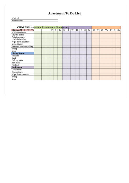 Apartment To Do List For Roommates Printable pdf