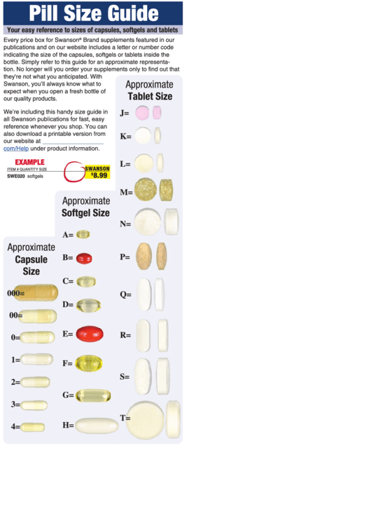 Pill Size Chart Printable pdf