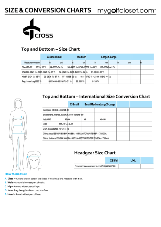 Size & Conversion Charts - Cross Printable pdf