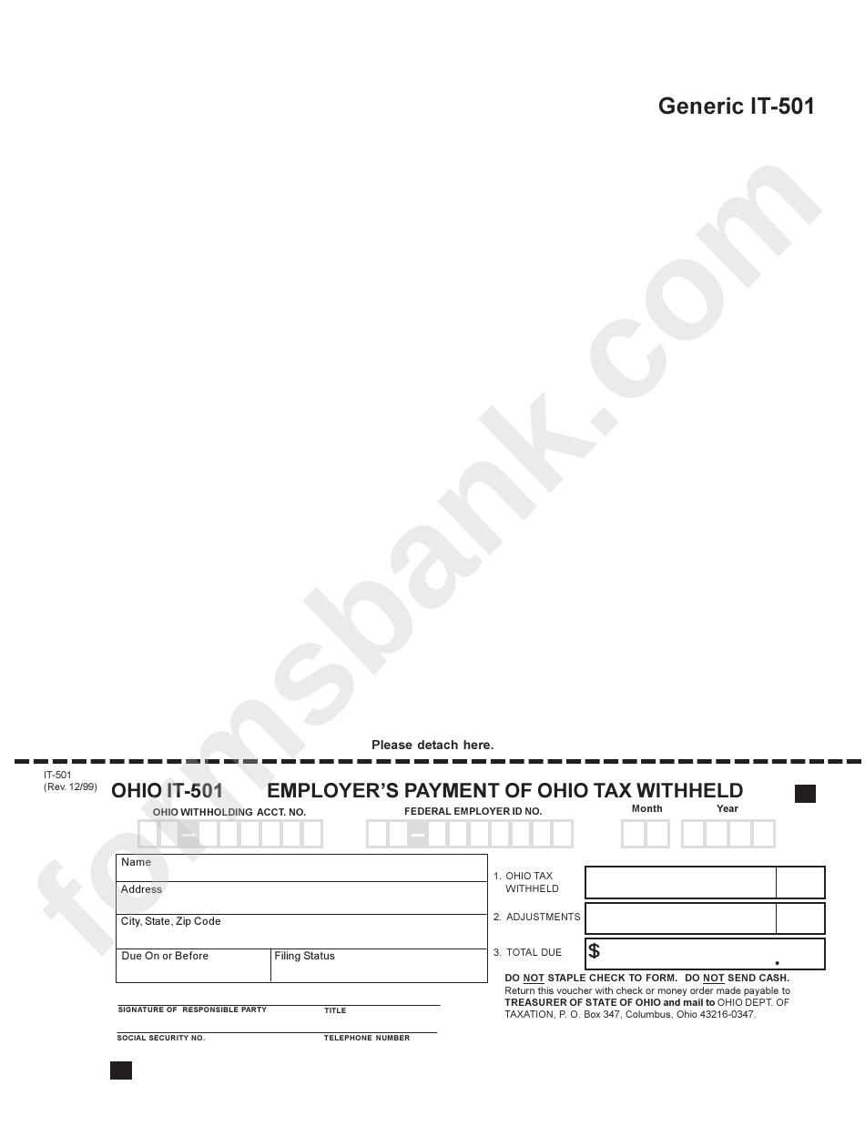 Ohio Form It-501 - Employers Payment Of Ohio Tax Withheld
