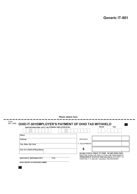 Ohio Form It-501 - Employers Payment Of Ohio Tax Withheld Printable pdf