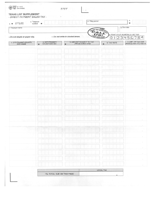 Form 01-116-C - Direct Payment Sales Tax - Texas List Supplement Printable pdf