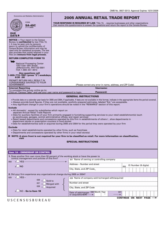 Form Sa-45c - Annual Retail Trade Report - 2005 Printable pdf