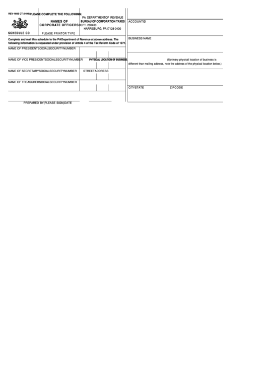 Form Rev-1605 Ct - Names Of Corporate Officers - Schedule Co Printable pdf