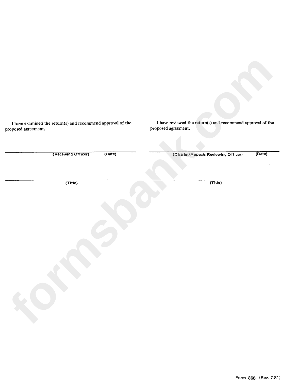 Form 866 - Agreement As To Final Determination Of Tax Liabiliyy
