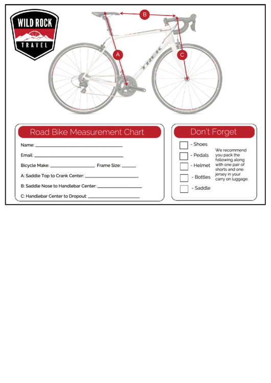 Road Bike Measurement Chart Printable pdf