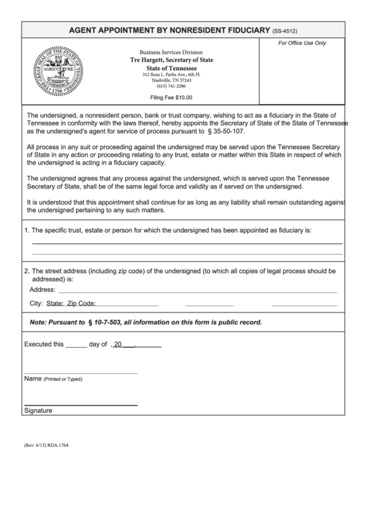 Form Ss-4512 - Agent Appointment By Nonresident Fiduciary Printable pdf