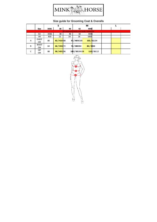 Mink Horse Clothing Size Chart Printable pdf