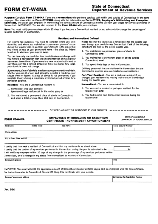 Fillable Form Ct-W4na - Employee'S Withholding Or Exemption Certificate ...