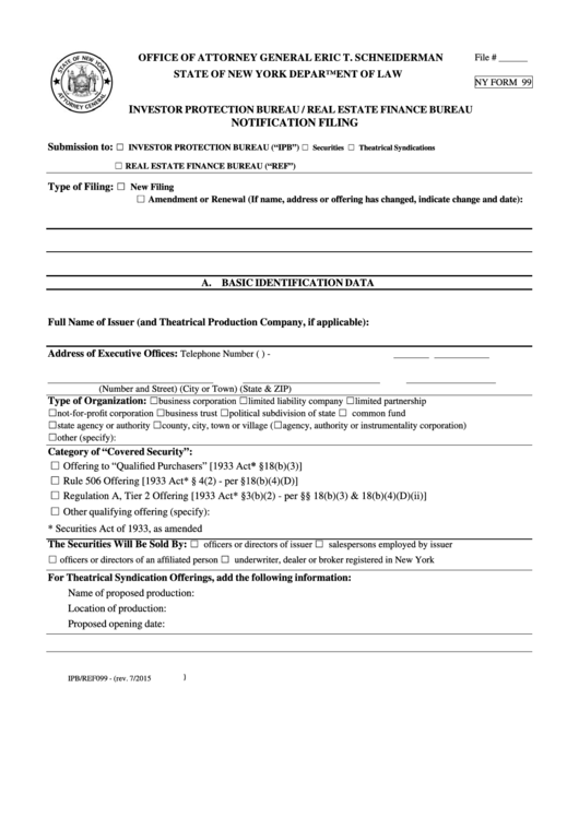 Fillable Ny Form 99 - Notification Filing Printable pdf
