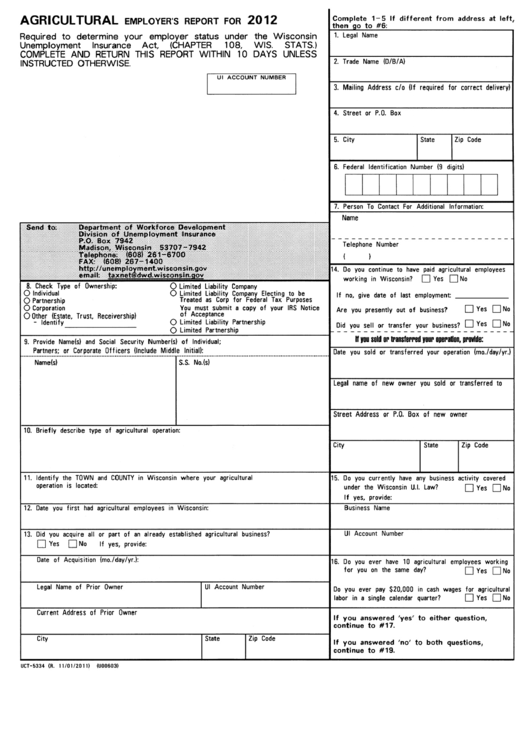 Form Uct-5334 - Agricultural Employer