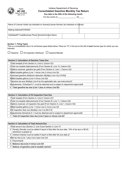Fillable Form Mf-360 - Consolidated Gasoline Monthly Tax Return Printable pdf
