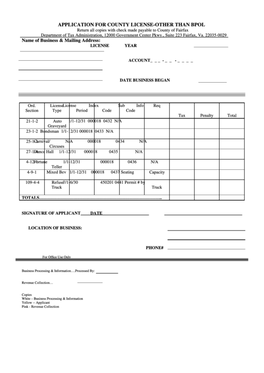 Application For County License-Other Than Bpol Printable pdf