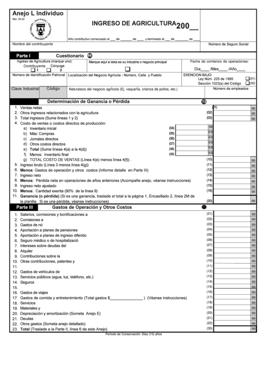 Anejo L Individuo - Ingreso De Agricultura Printable pdf