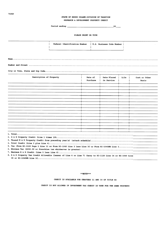 Form 7695p - Research And Development Property Credit - Division Of Taxation Printable pdf
