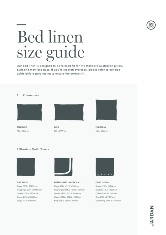 Bed Linen Size Guide - Jardan