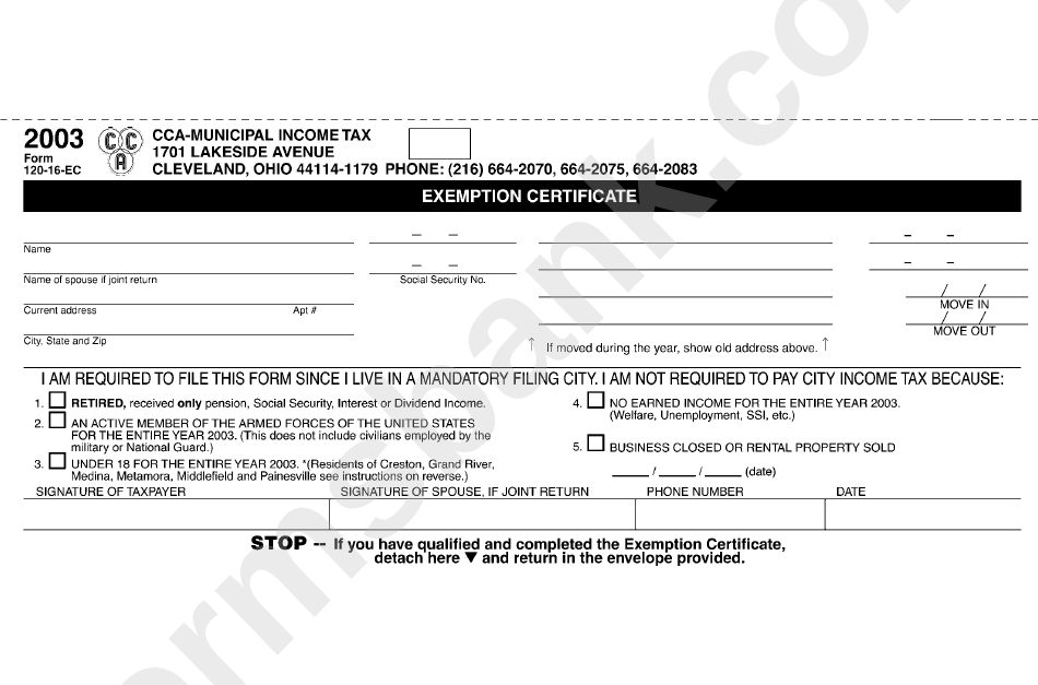 Form 120-16-Ec - Exemption Certificate