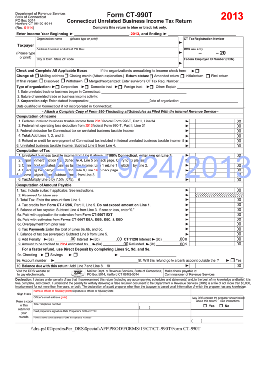 Form Ct-990t Draft - Connecticut Unrelated Business Income Tax Return - 2013 Printable pdf