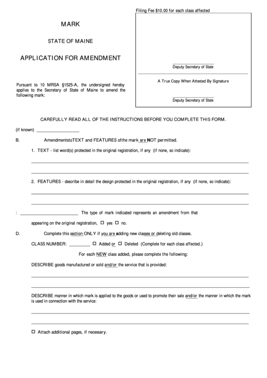 Fillable Form Mark-3 - Application For Amendment Printable pdf