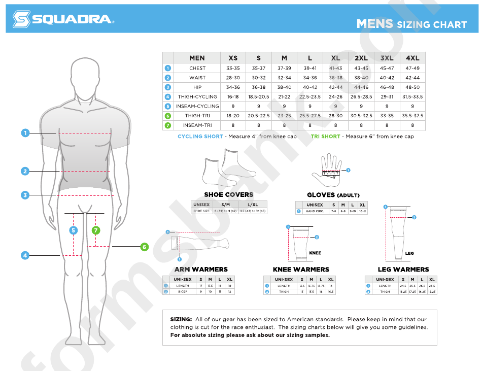 Squadra Size Chart - First Wave Triathlon printable pdf download