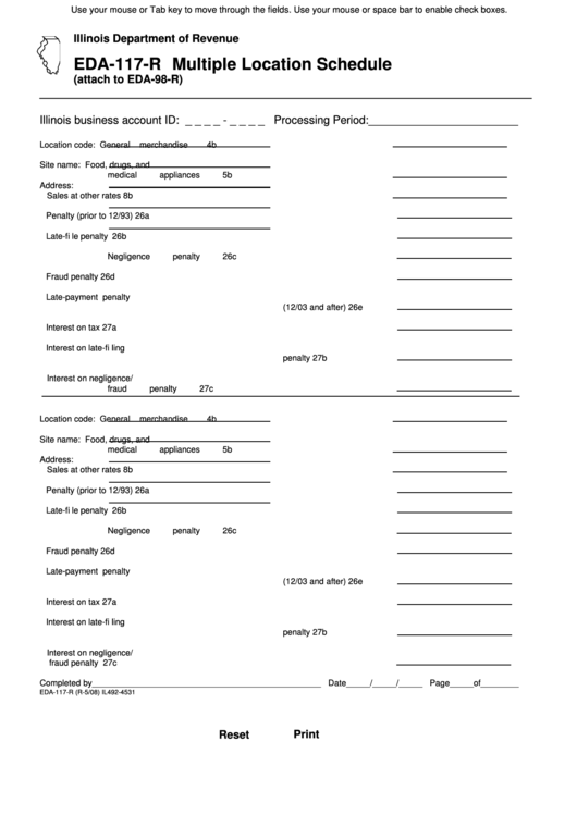 Fillable Form Eda-117-R - Multiple Location Schedule For Eda-98-R Printable pdf