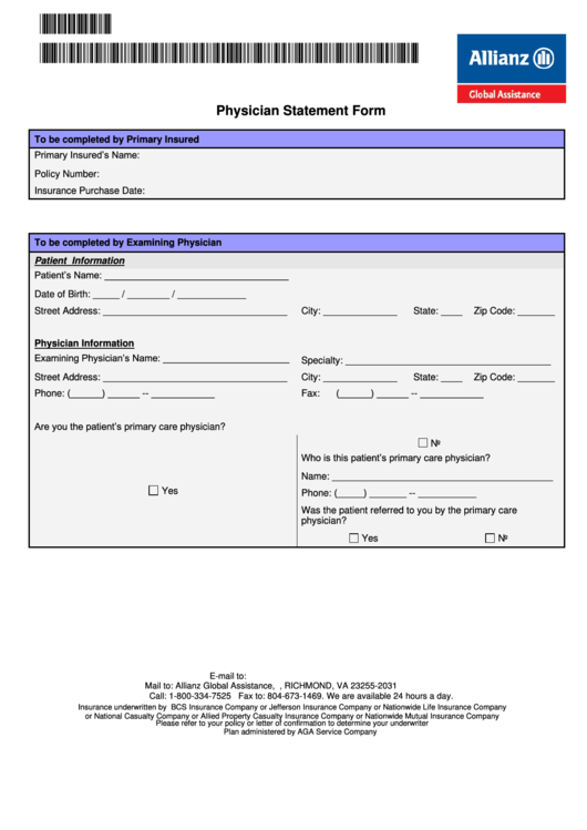 Physician Statement Form printable pdf download