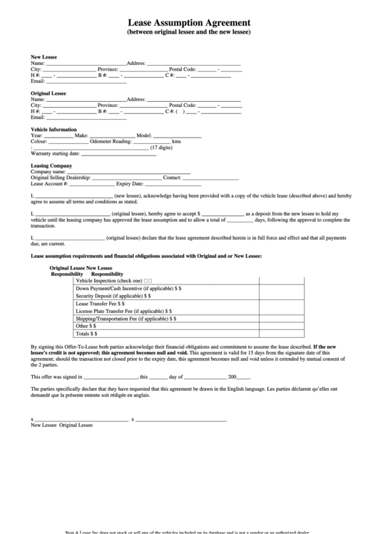 Lease Assumption Agreement Printable pdf