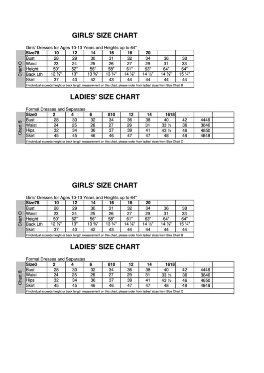 Dress Size Chart - Garland Isd Printable pdf