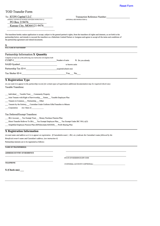 Fillable Tod Transfer Form Printable pdf