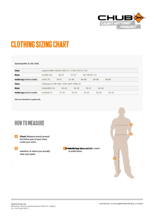 Clothing Sizing Chart - Hardy & Greys Ltd Printable pdf