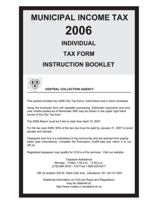Individual Tax Form Instruction Booklet - City Of Cleveland, Ohio Municipal Income Tax - 2006 Printable pdf