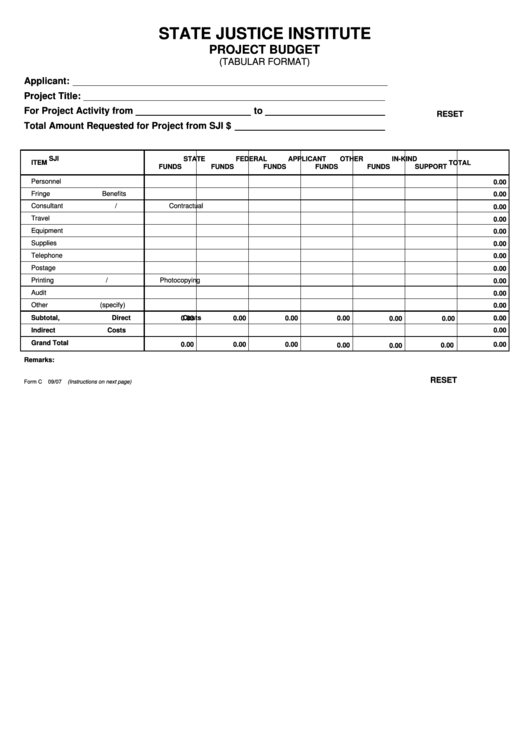 Fillable Form C - Project Budget - State Justice Institute Printable pdf