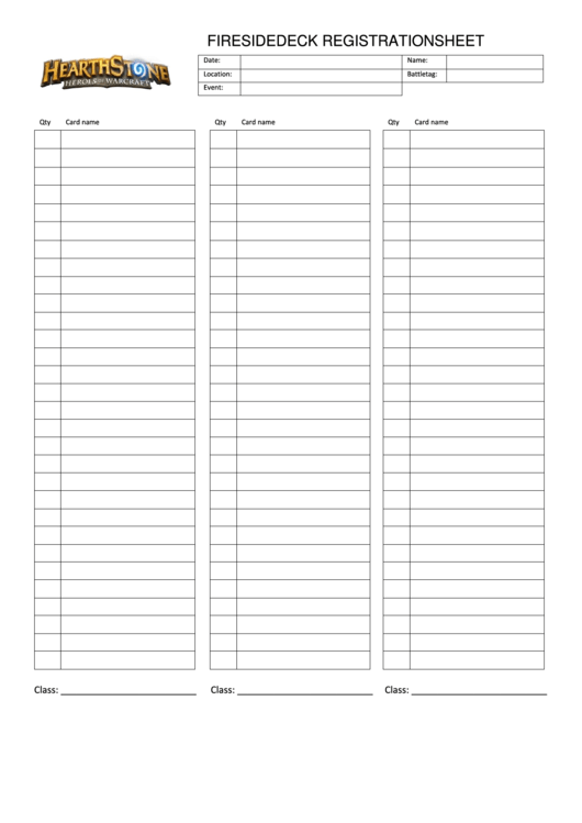 Fireside Deck Registration Sheet Printable pdf