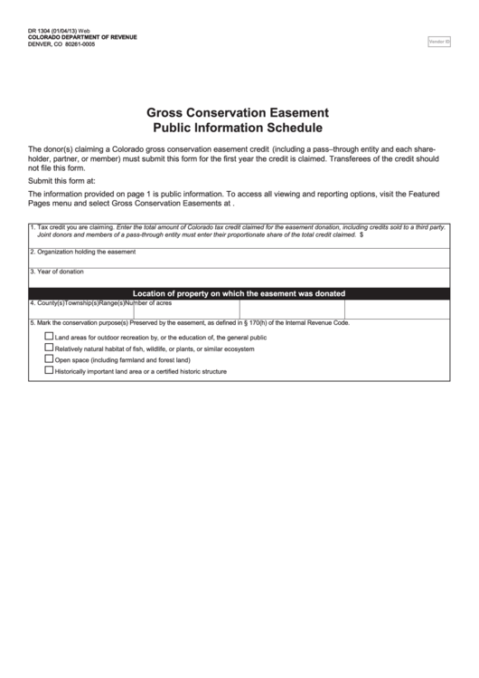 Form Dr 1304 - Gross Conservation Easement Public Information Schedule Printable pdf