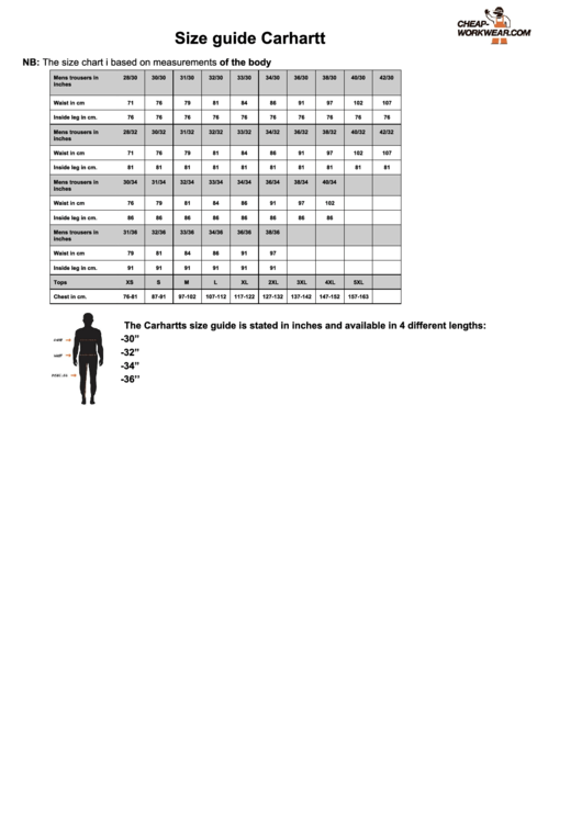 Carhartt Size Guide Printable pdf