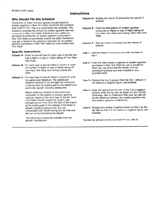 Schedule Pt-101.7 - Aviation Gasoline Consumed In New York State By Aircraft Of Distributors Of Motor Fuel Instructions Printable pdf