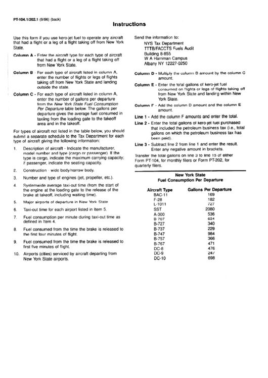 Form Pt-104.1/202.1 - Kero-Jet Fuel Consumed In New York State By Aircraft Instructions Printable pdf