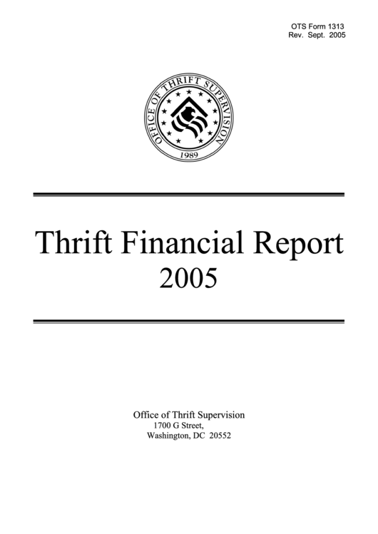Form 1313 - Thrift Financial Report - Office Of Thrift Supervision Printable pdf