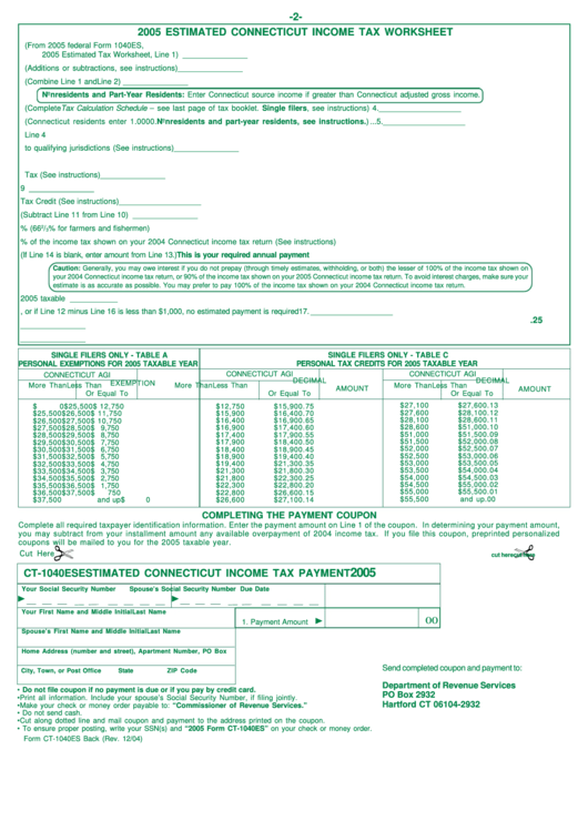 Form Ct 1040es - Estimated Connecticut Income Tax Payment - 2005 Printable pdf