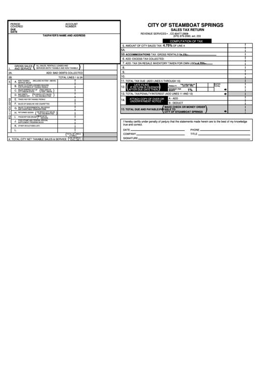 Sales Tax Return - City Of Steamboat Springs Printable pdf