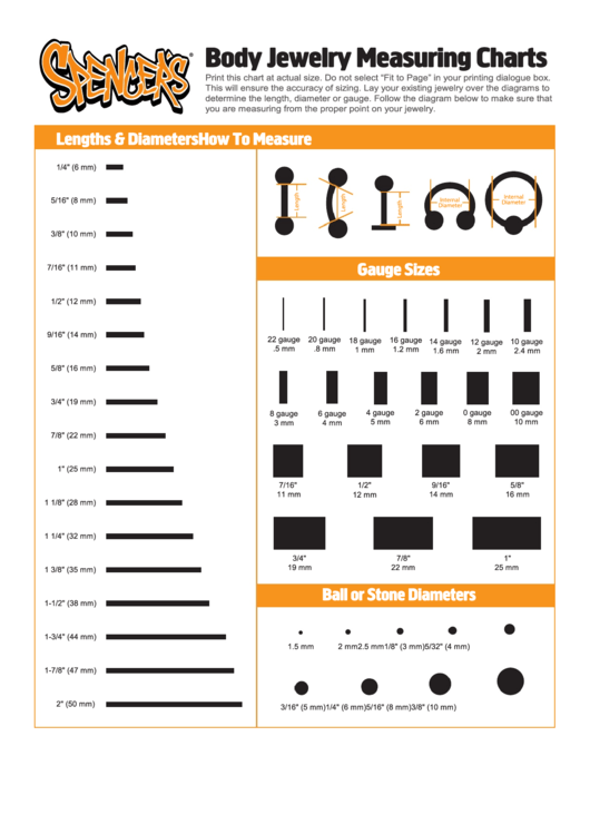 Spencers Body Jewelry Measuring Charts Printable Pdf Download