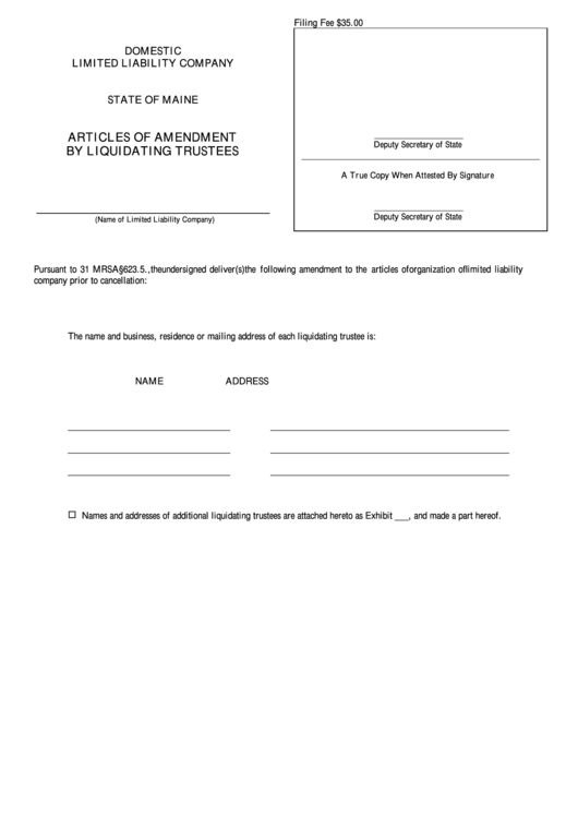 Fillable Form Mllc-11t - Domestic Limited Liability Company Articles Of Amendment By Liquidating Trustees Printable pdf