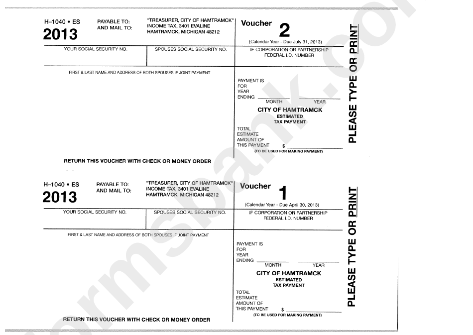 Form H-1040 Es - Estimated Tax Payment - 2013