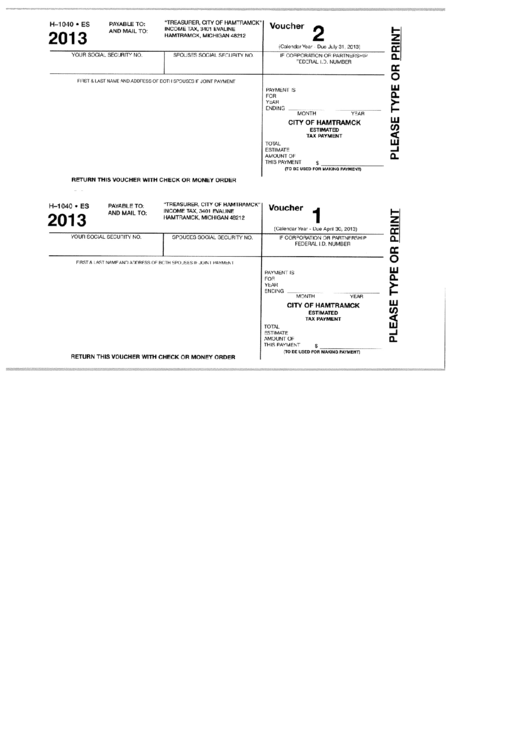 Form H-1040 Es - Estimated Tax Payment - 2013 Printable pdf