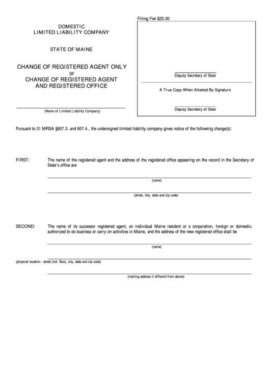 Fillable Form Mllc-3 - Domestic Limited Liability Company Change Of Registered Agent Only Or Change Of Registered Agent And Registered Office Printable pdf